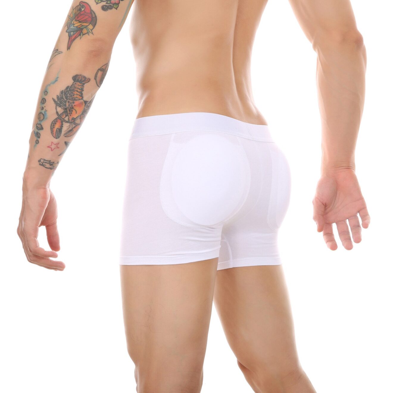 Faringoto Heren Gewatteerde Onderbroeken Met Mesh Korte Buttoceks Lifter Vergroot Billen Push Up Pad Onderbroeken, Wit, M