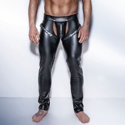 Open Crotch Faux Leather Leggings - Image 2