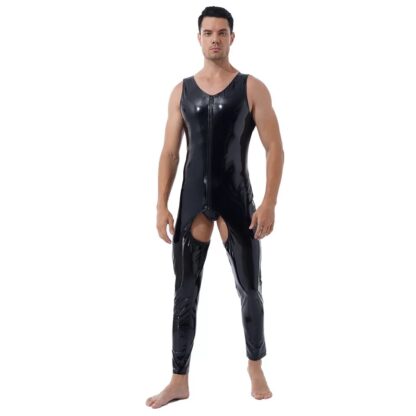 Open Crotch Glossy Faux Leather Bodysuit