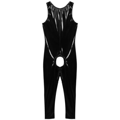 Open Crotch Glossy Faux Leather Bodysuit - Image 7