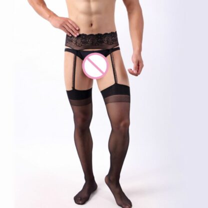 Thigh-High Men's Tights with Garter Belt - Image 3