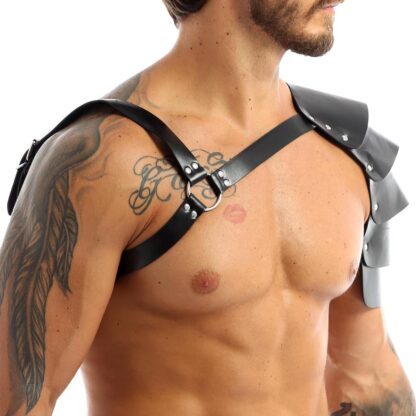 Faux Leather Harness with One Shoulder Armor - Image 2