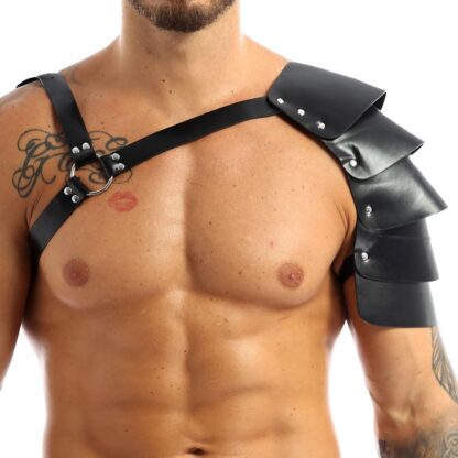 Faux Leather Harness with One Shoulder Armor - Image 3