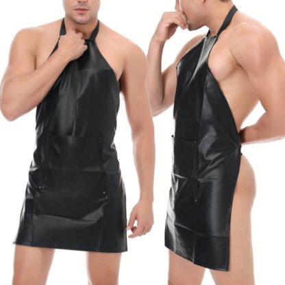 Faux Leather Open Crotch Apron