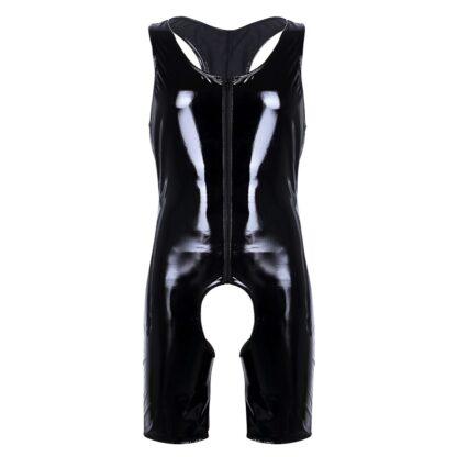 Faux Leather Open Crotch Bodysuit - Image 2