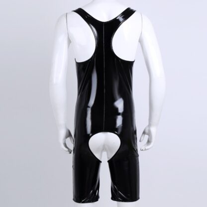 Faux Leather Open Crotch Bodysuit - Image 3