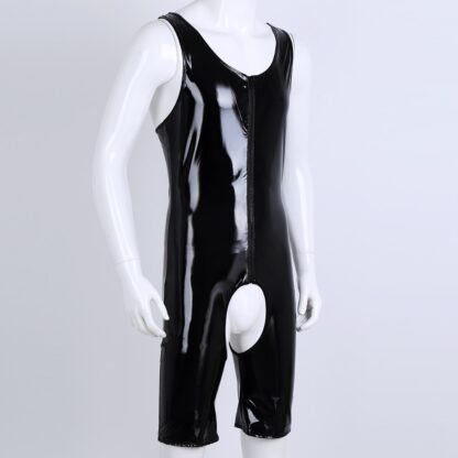 Faux Leather Open Crotch Bodysuit