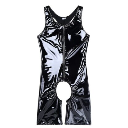Faux Leather Open Crotch Bodysuit - Image 6