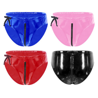 Faux Leather Open Crotch Briefs - Image 7