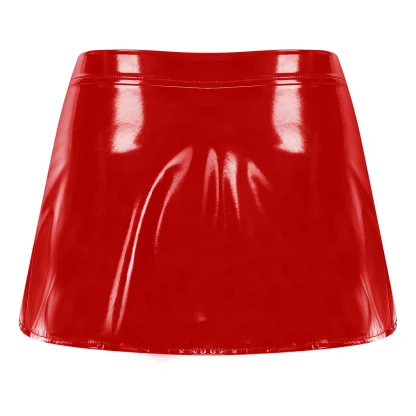 Open Front Wet Look Faux Leather Mini Skirt - Image 5