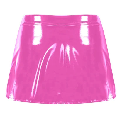 Open Front Wet Look Faux Leather Mini Skirt - Image 7