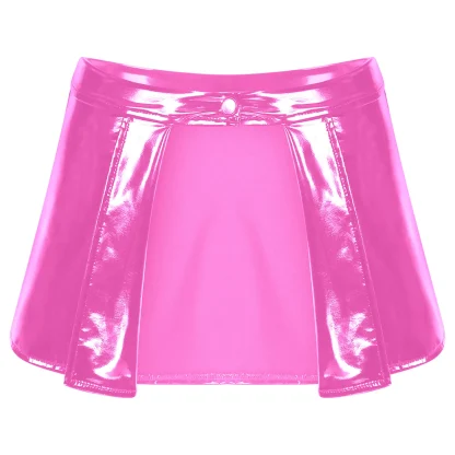 Open Front Wet Look Faux Leather Mini Skirt - Image 6