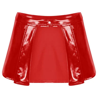 Open Front Wet Look Faux Leather Mini Skirt - Image 4