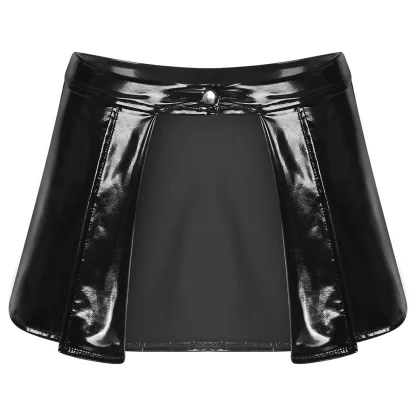 Open Front Wet Look Faux Leather Mini Skirt - Image 2