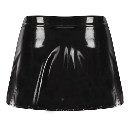 Open Front Wet Look Faux Leather Mini Skirt - Image 3