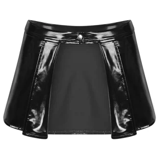 Open Front Wet Look Faux Leather Mini Skirt