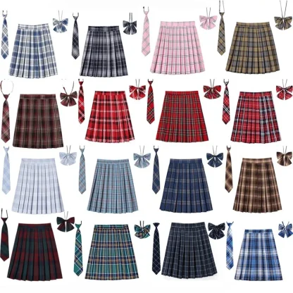 Plaid Mini Skirt with Necktie & Bow Tie - Image 2