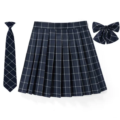 Plaid Mini Skirt with Necktie & Bow Tie - Image 4