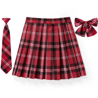 Plaid Mini Skirt with Necktie & Bow Tie - Image 6