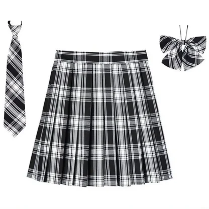 Plaid Mini Skirt with Necktie & Bow Tie - Image 5