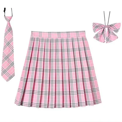 Plaid Mini Skirt with Necktie & Bow Tie